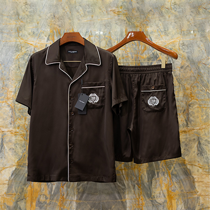 dolce & gabbana silk crest embroidery short sleeve shirt and shorts set